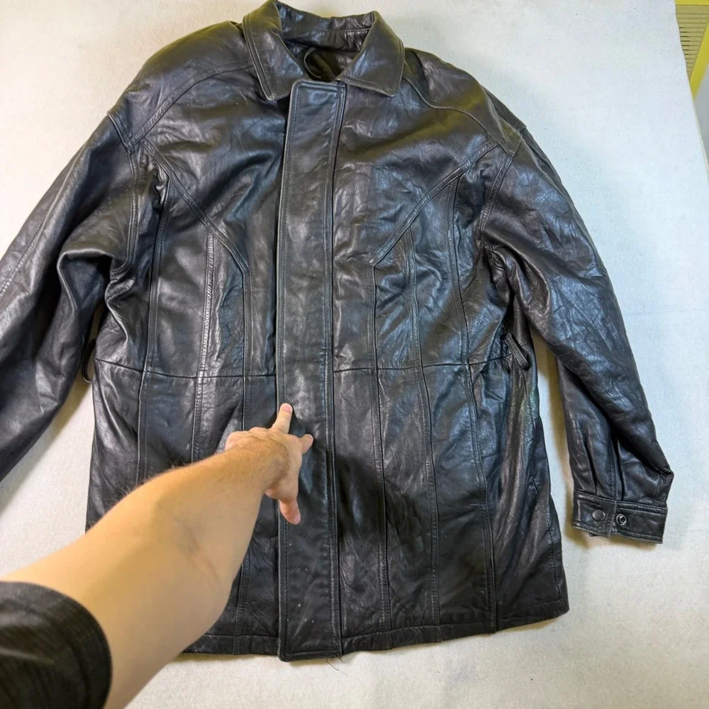 G-III Global‎ Identity Mens Black Leather Jacket Vintage Paneled Biker Coat L